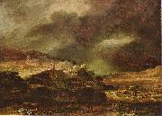 Rembrandt Harmensz Van Rijn Stadt auf einem Hugel bei sturmischem Wetter Spain oil painting artist